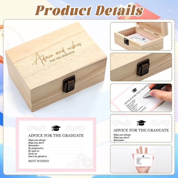 Graduation Advice And Wish Card Wooden Box Set, Perfect Gift For High School & College Graduates, Includes Decorative Wooden Keepsake Box With Elegant Engraved Design And