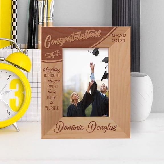 Graduation Anything Is Possible Personalized Wooden Frame 3 1/2" x 5" Brown (Vertical)