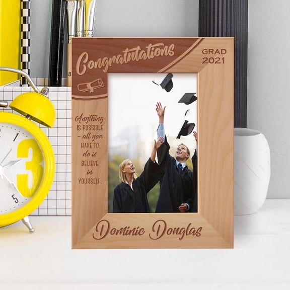 Graduation Anything Is Possible Personalized Wooden Frame 4" x 6" Brown (Vertical)