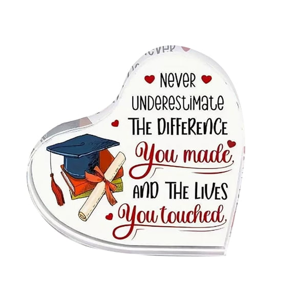 Graduation Appreciation Heart Shaped Acrylic Plaque with Thank You Message for Teachers Mentors Retirement Gift Display
