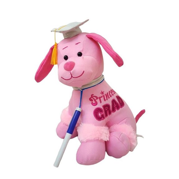 Graduation Autograph Dog With Pen, PINK - Congrats Grad! - Multiple Sitting Sizes to Choice - Hound Dog Gift Toys for Graduate Student Party 12"
