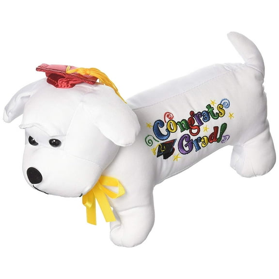 Graduation Autograph Stuffed Dog with Pen & RED Hat, Congrats Grad! 10"