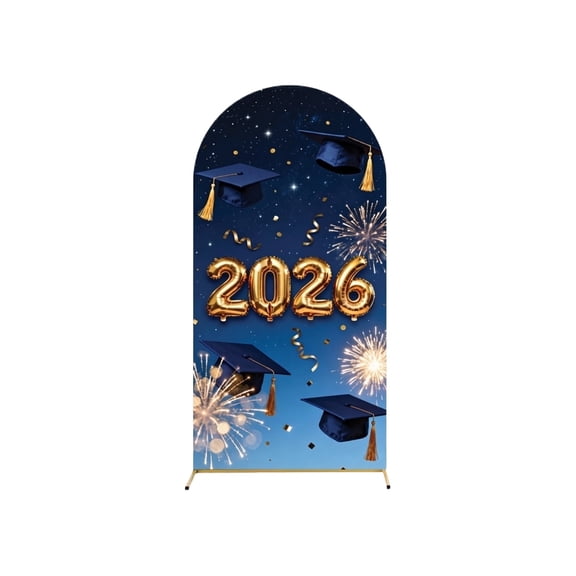 Graduation Backdrop 2026 Arch Cover Class of 2026 Spandex Fitted Stand Backdrop Cover for Graduation Party Decorations High School Senior Night Portrait Photoshoot