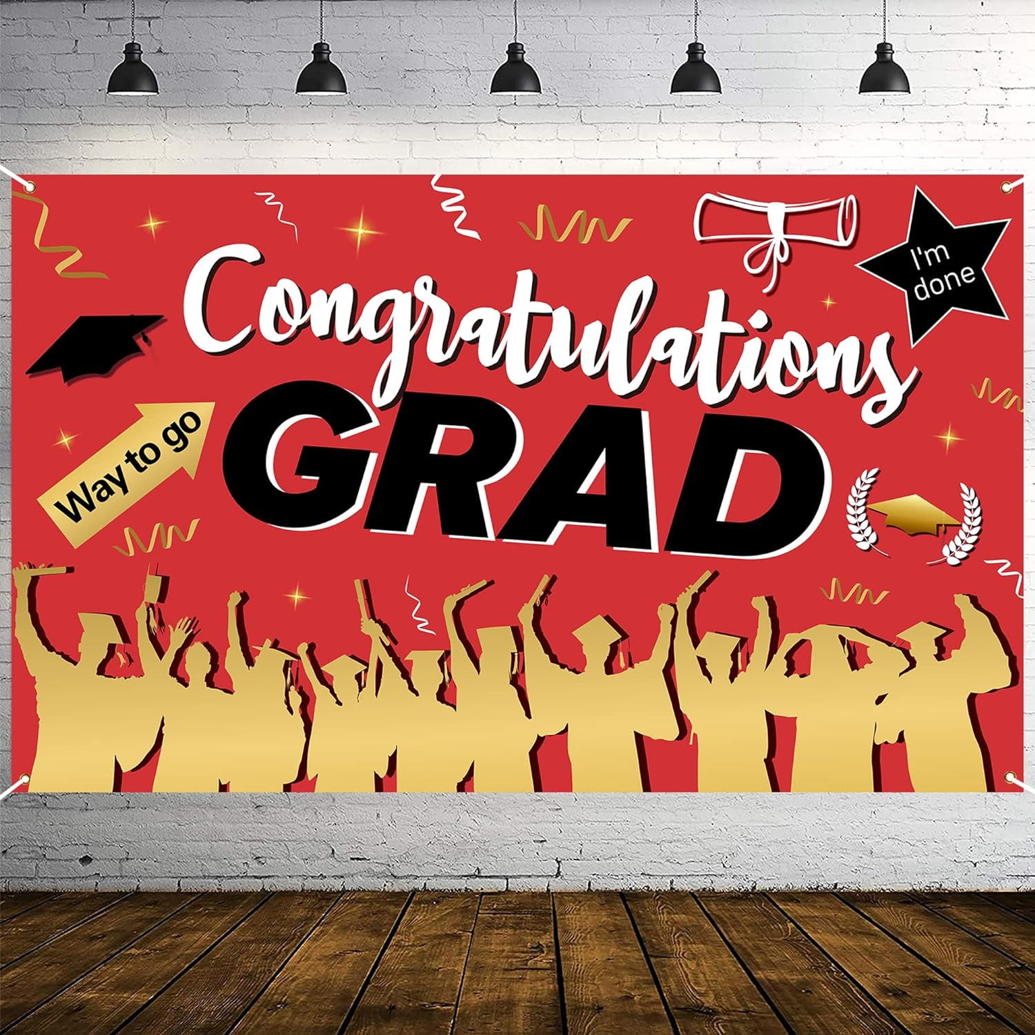 Graduation Backdrop Banner 2024 Red Congratulations Graduation Party ...