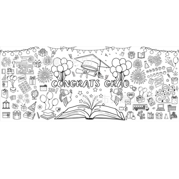 Graduation Backdrop Banner Congrats Grad Book Balloon Firework Pattern Reusable Photography Background for Party Event Decoration