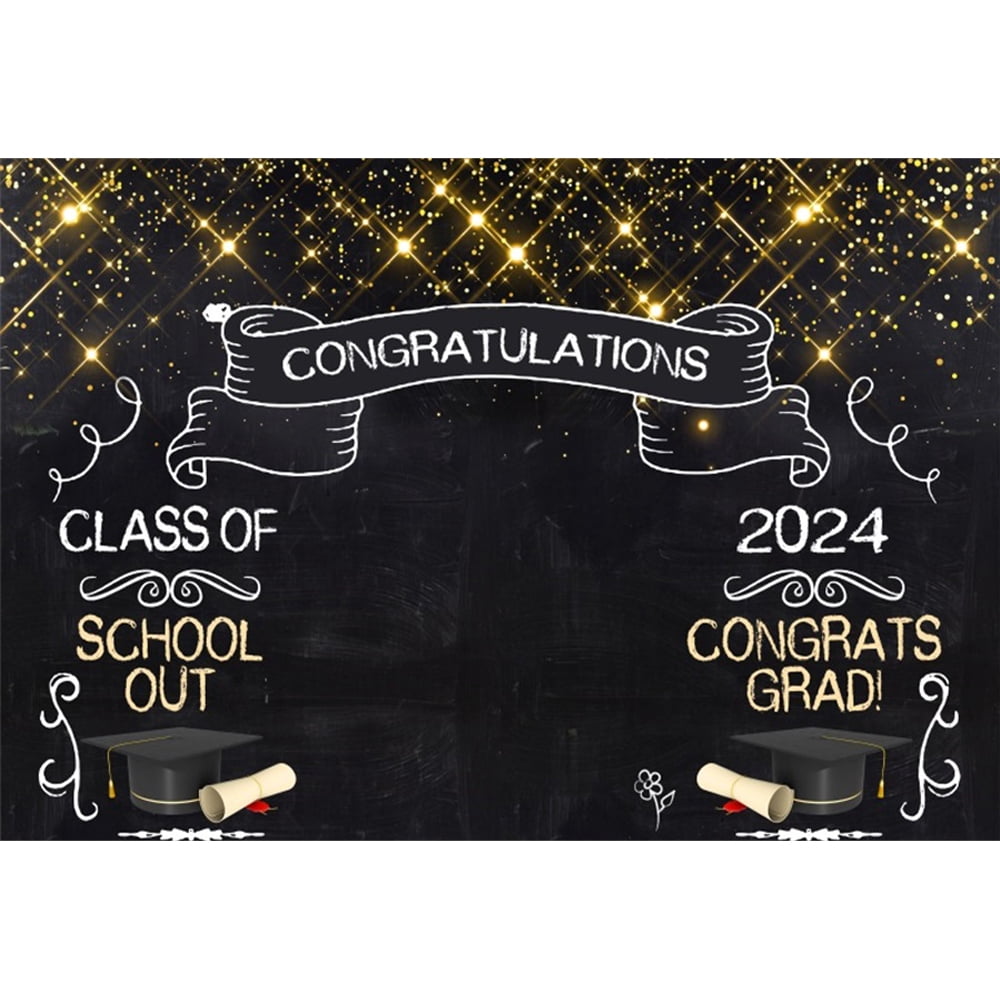 Graduation Backdrop Black Gold rations Congrats Grad Background Fabric ...