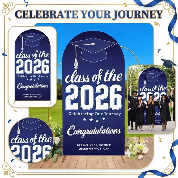 Graduation Backdrop Blue and White Congrats Grad Banner Class of 2026 Congratulation Graduate Photo Background for High School College Celebration Prom Party Decor Outdoor Indoor