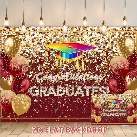 Graduation Backdrop Burgundy Gold Glitter, Congrats Graduates Photography Background, Perfect for Graduation Ceremony, Graduation Party Decorations, Photo Booth Props and Celebration Events