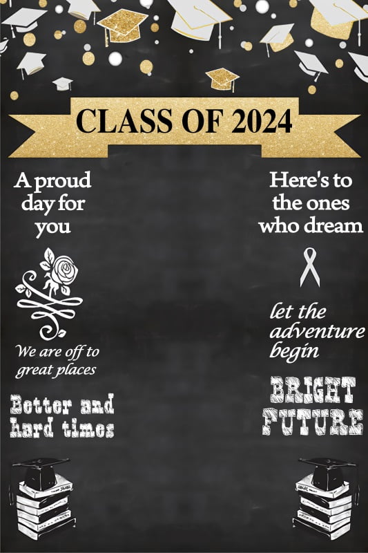 Graduation Backdrop Class of 2024 Bachelor Black Cap Balloon Congrats ...