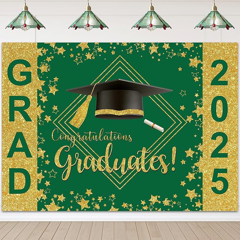 Graduation Backdrop Class of 2025 Backdrop Green and Gold Congrats Grad ...