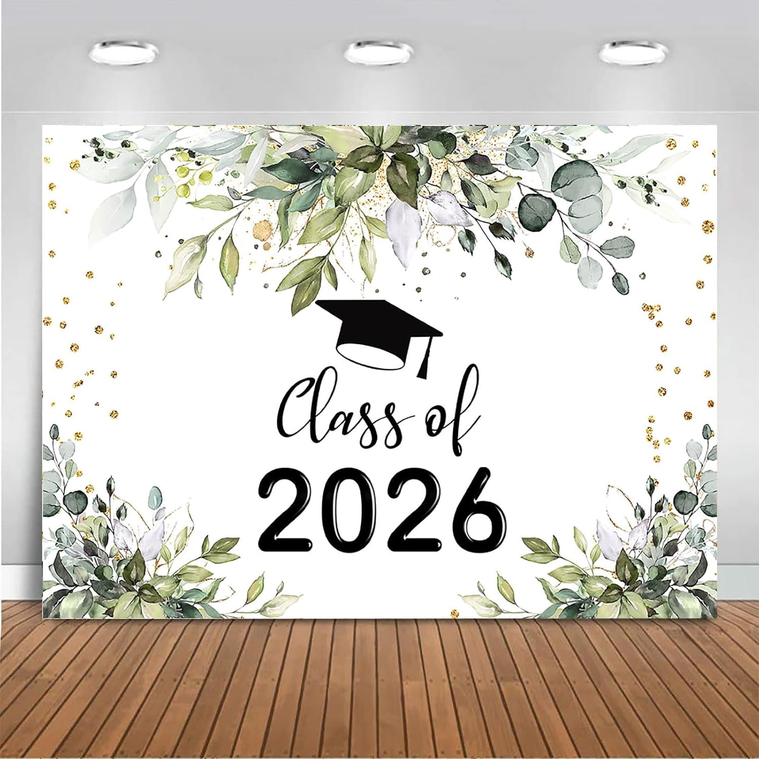 Graduation Backdrop Class of 2026 Green Leaves Black Bachelor ...
