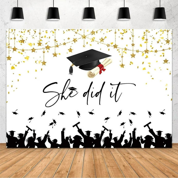 She Did It Graduation Backdrop Congrats Grads She Did It Photography Background Graduation Party Decorations Banner for Girl Gold Star Graduation Party Decor Poster Photo Booth Props