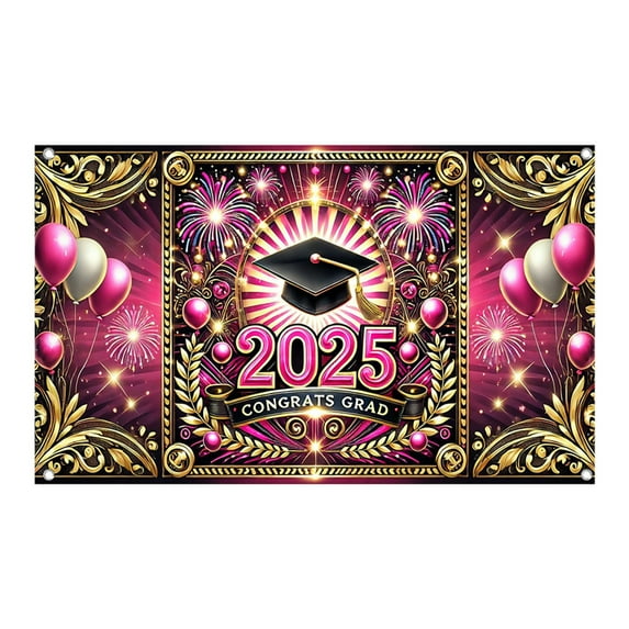 Graduation Backdrop Decorations - 70.87x43.31in Wrinkle-Resistant Polyester Photo Backdrop for Grad Party/Photography, Multicolor Celebration Banner
