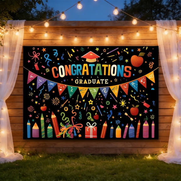 Graduation Backdrop Kindergarten Congrats Grad Preschool Class of 2026 Backdrop Banner for Kids Pre-K Prom Party Decoration Banner Photo Booth Props 7x16ft