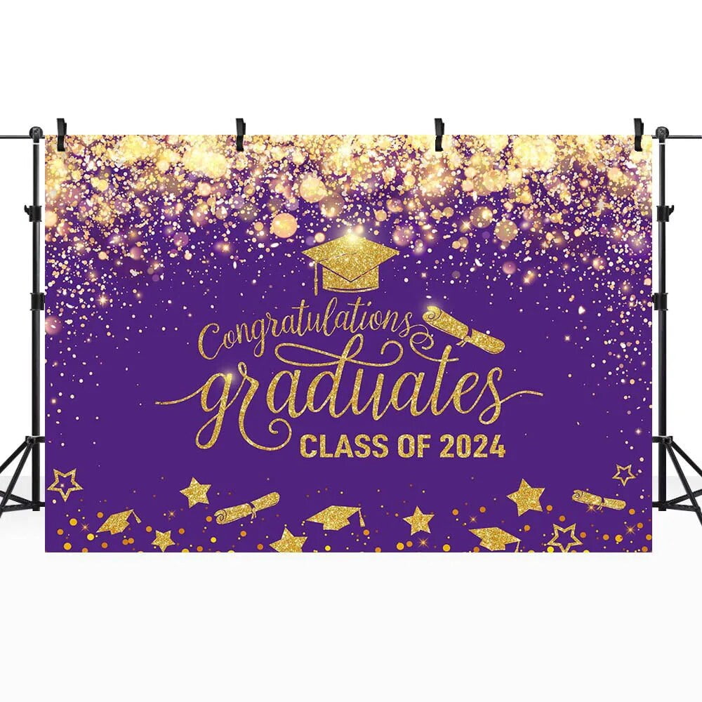 Graduation Background Gold Glitter Class of Graduates Party Decor Backdrop Portrait Photography