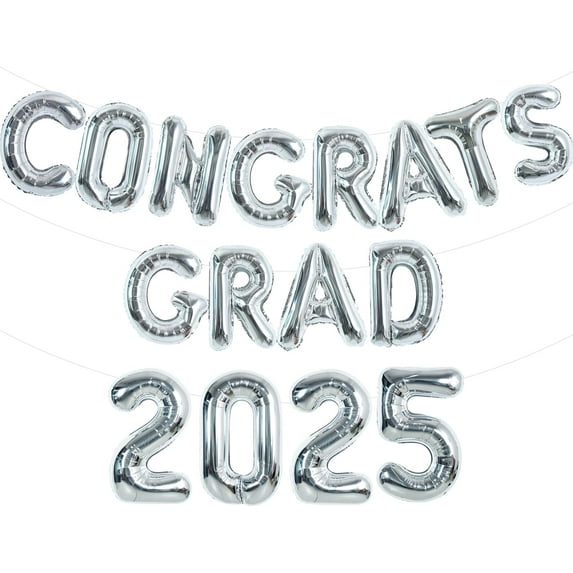Graduation Balloons 16 Inch Silver Congrats Grad Balloons 16 Inch Silver 2025 Number Foil Balloons for 2025 Graduation Party Graduate Congratulations 2025 Congrats Grad Decorations