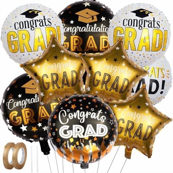 Graduation Balloons Class of 2026 Kit - 18 Inch Large Mylar Foil Balloons for College, Kindergarten Grad Party Decorations. Balloon Arch Kit with Auto Sealing, Congratulations Graduation Gifts