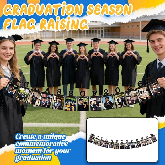 Graduation Banner 2026 ,Black Photo Frame Banner,16.7ft Black Photo Frame Pull Flag For High School College Party Decor Scene Layout Supplies