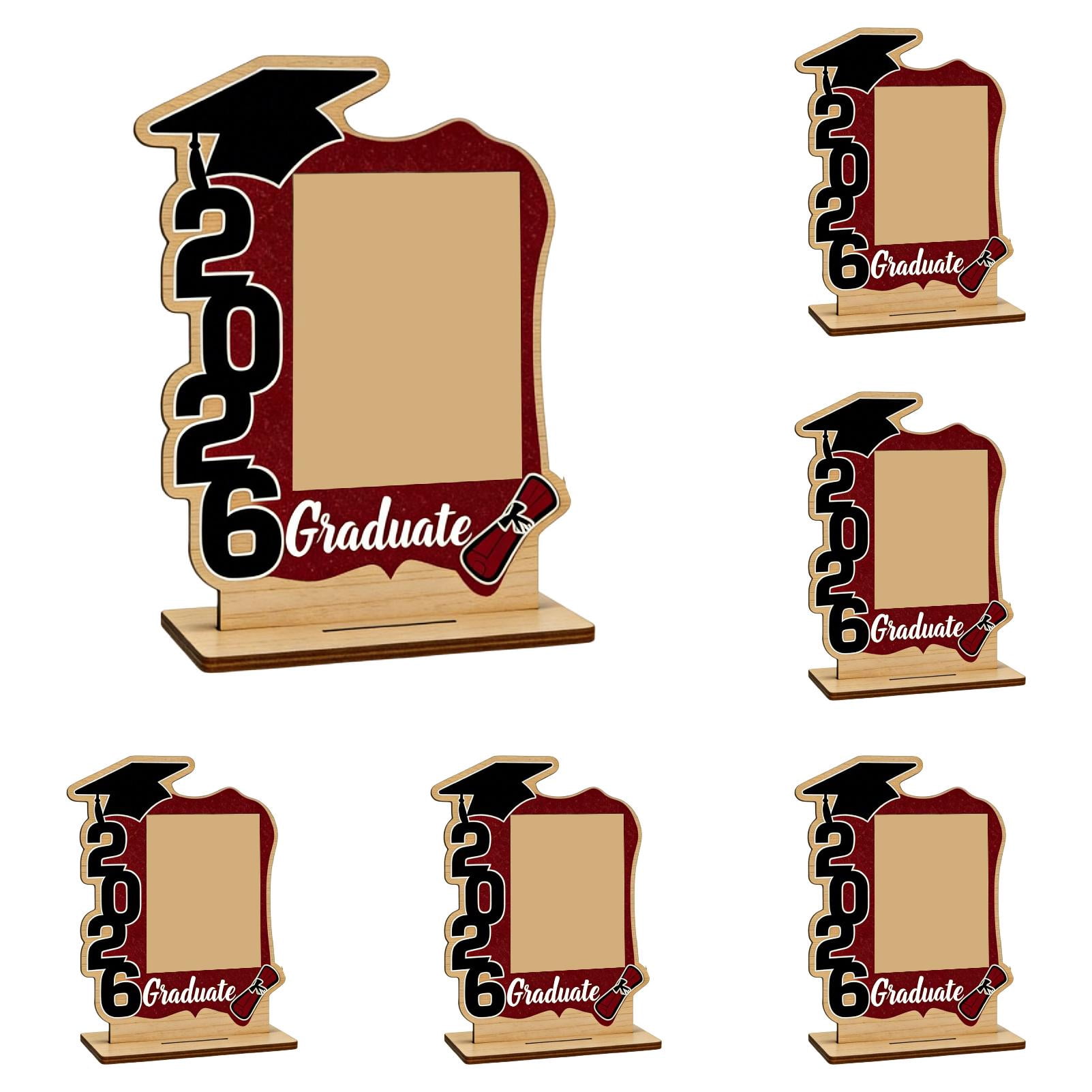 6 Pcs Graduation Picture Frame Class of 2026, Wooden Photo Display Frame with Grad Cap for DIY Graduation Keepsake, Congrats Gift for High School College Grad, Party Decor