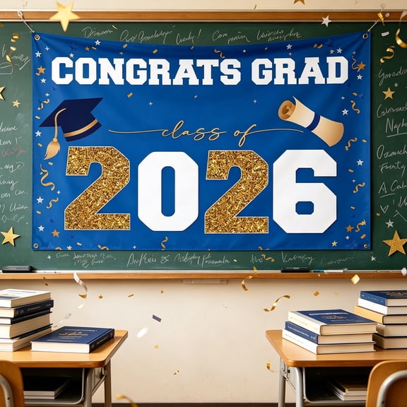 Graduation Banner Class of 2026 Tapestry Backdrop, Elegant Party Sign Decor, Reusable Custom Banner for Graduation Indoor Outdoor Celebration Blue