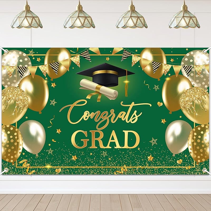 Graduation Banner Congrats Grad Class of 2025 Backdrop Black Gold ...