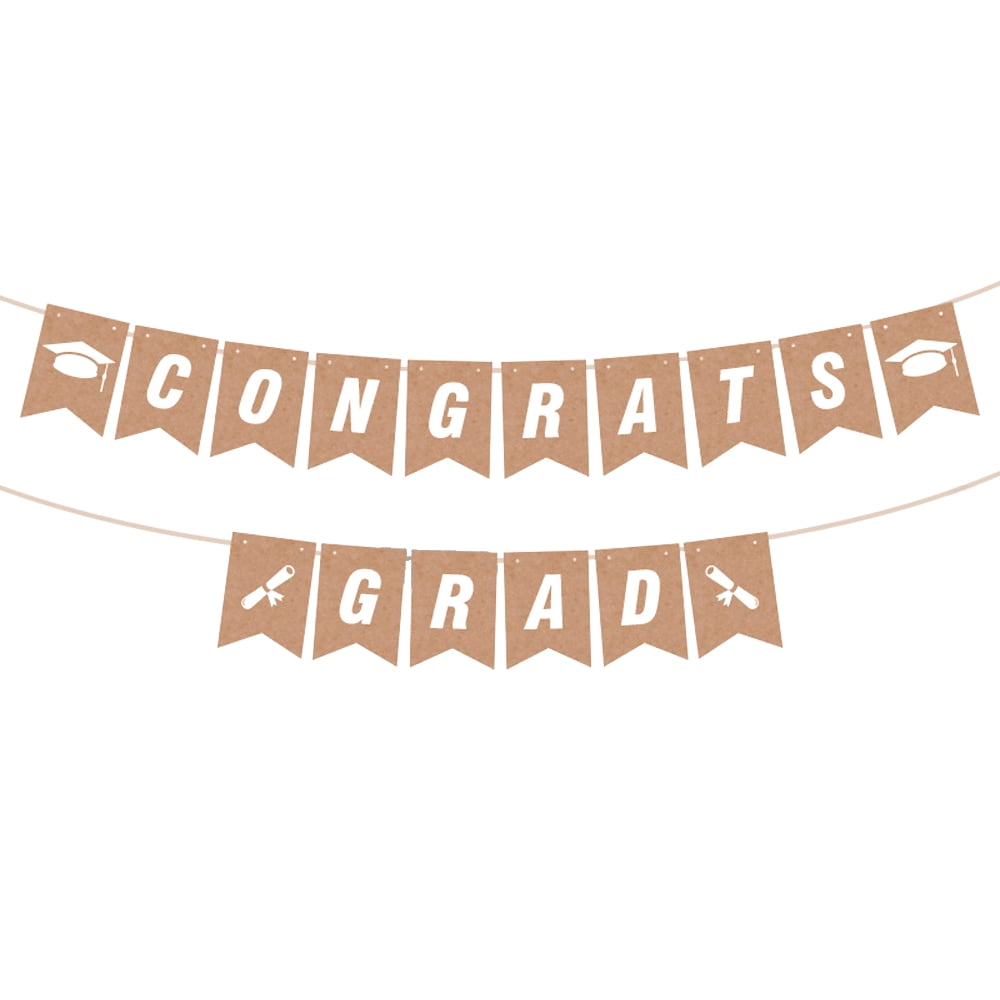 Burlap Graduation Banner 2024 - Congrats Grad Decor, Pre-Strung, Vintage Style
