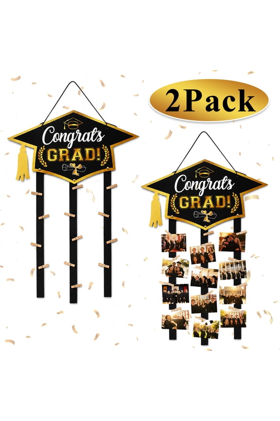 Grad Party Decor Graduation Welcome Sign with Photo Decoration Congrats Grad Photo Banner Class of 2026 Wall decor with Clips 2-Pack