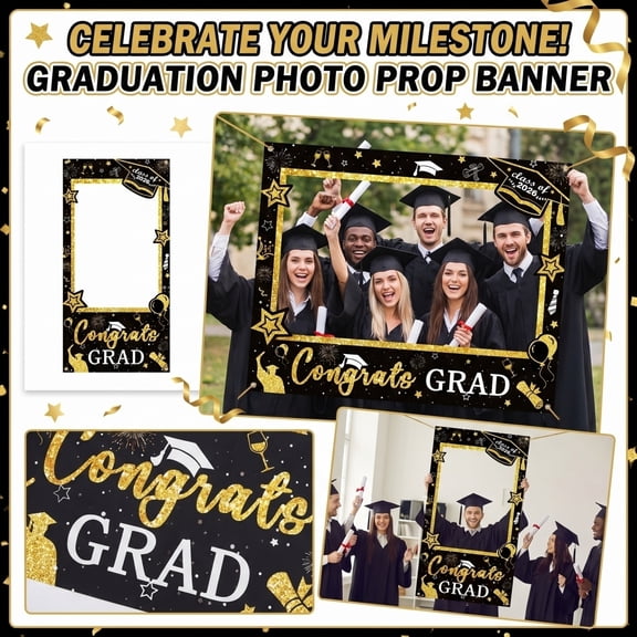 Graduation Banner Flag Photo Decoration Props for Graduation Party, Senior Class Celebration Hanging Decor, Graduation Photo Booth Banner for Wall and Event Background A