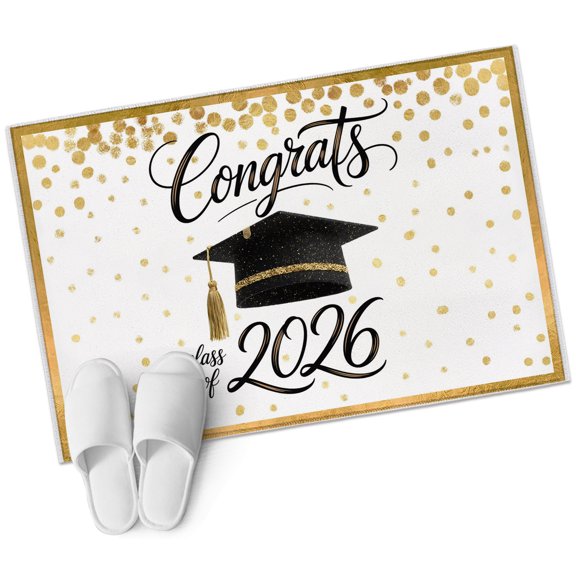 Graduation Bathroom Rug Washable 2x3 Entryway Rug Non Slip Golden Abstract Polka Dot Graduation Cap Front Door Mat Low Pile Indoor Doormat Throw Floor Carpet for Kitchen Bedroom Entrance