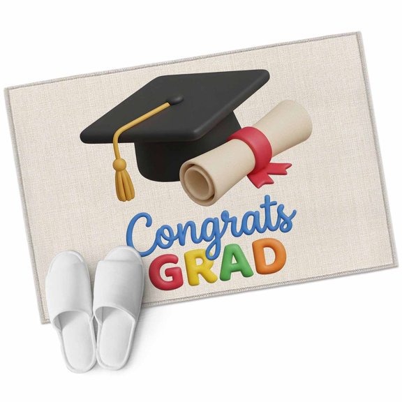 Graduation Bathroom Rug Washable 2x3 Entryway Rug Non Slip Grad Cartoon School on Linen Front Door Mat Low Pile Indoor Doormat Throw Floor Carpet for Kitchen Bedroom Entrance