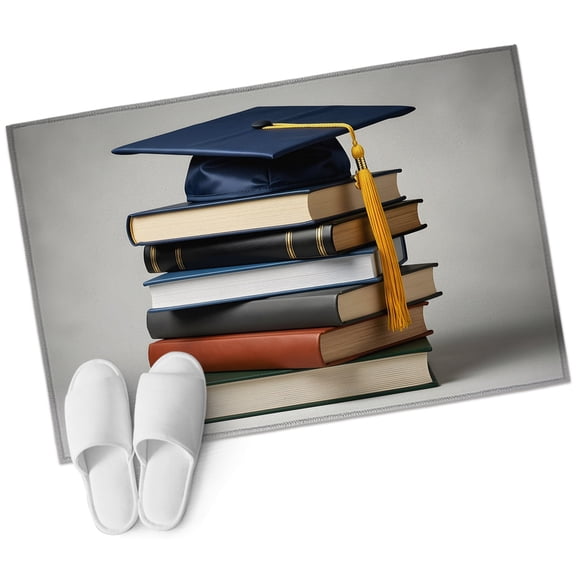 Graduation Bathroom Rug Washable 2x3 Entryway Rug Non Slip Graduation Cap Tassel Books Education Front Door Mat Low Pile Indoor Doormat Throw Floor Carpet for Kitchen Bedroom Entrance