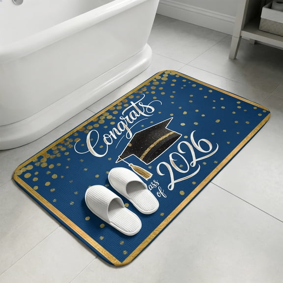 Graduation Bathroom Rugs Non Slip Washable Bath Mat Absorbent Low Pile Front Door Mat Abstract Polka Dot Graduation Cap Blue Indoor Doormat for Kitchen Entryway Shower Decor Accessories 15.7"x23.6"