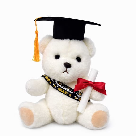 Graduation Bear Plush, 25 cm Sitting Stuffed Bear with Cap, Diploma and Ribbon Sash, Soft Graduation Gift for Kids, Students, Class Celebration Decor