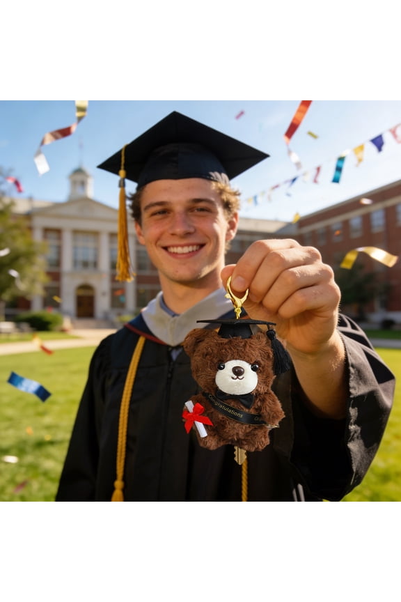 Graduation Bear Plush Keychain 15cm PhD Cap Stuffed Doll Cute Mortarboard Plushie Hanging Ornament for Backpack Purse Graduation Gift,C