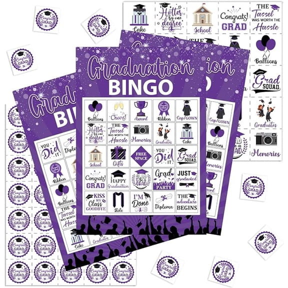 Graduation Bingo Games Purple Graduation Game for 24 Players Graduation Party Games and Activities Funny Grad Party Game Cards for High School or College Graduation Party Supplies