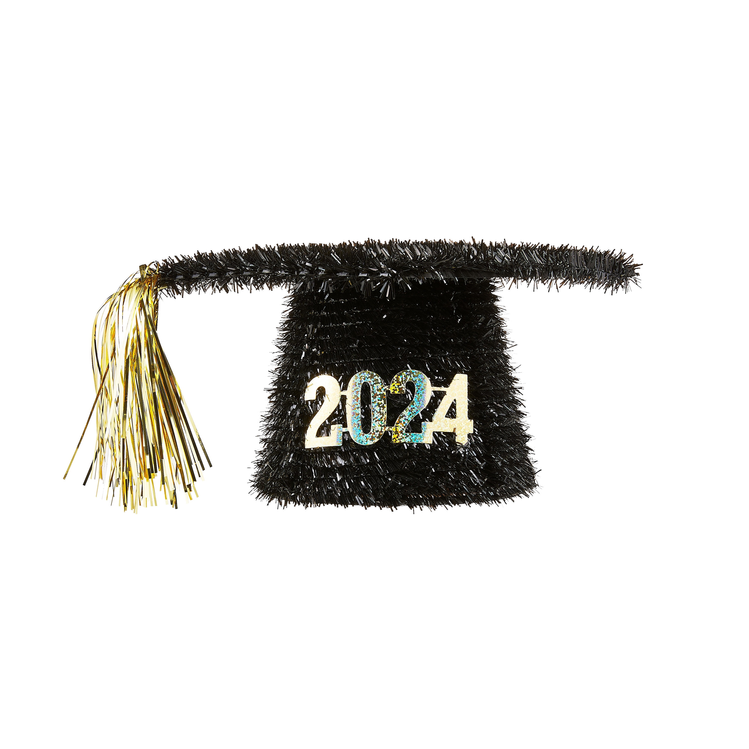 Graduation Black & Gold Tinsel Graduation Cap Tabletop Decoration, 8 in