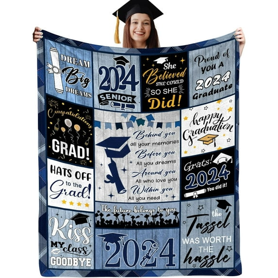 Graduation Blanket 2024 Graduation Gifts Blanket 50"x40",Soft Fuzzy Blankets Cozy Blankets Graduation Decorations Large Blanket