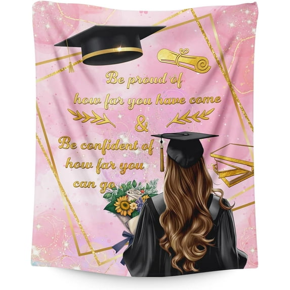 Graduation Blanket Gift - 30 x 40 Inches Class of 2024 Throw Blanket for Women & Men, Black Grad Soft Blankets for Graduation Day, College, Senior