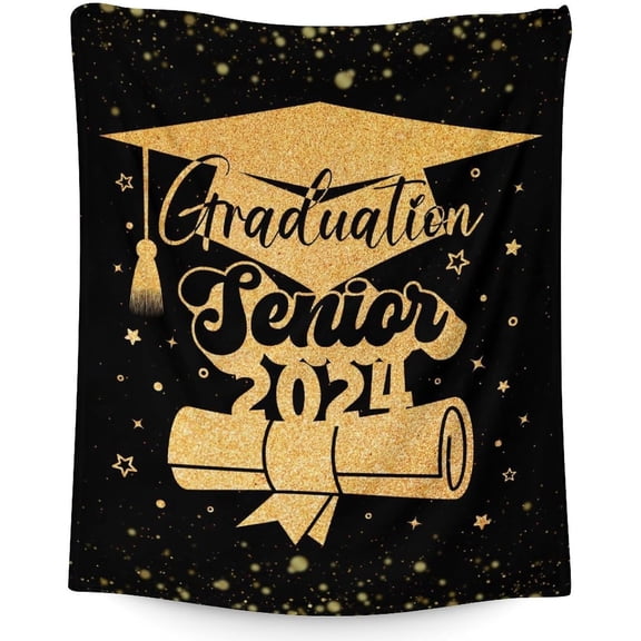 Graduation Blanket Gift - Soft Lightweight Class of 2024 Throw Blanket for Her or Him - Flannel 40"x50" Graduate Blankets for High School College - Black Senior Throws Graduation Gifts