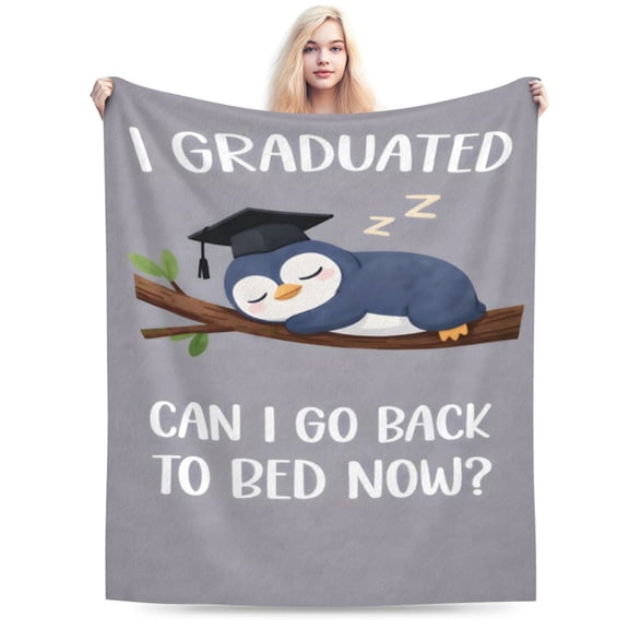 Graduation Blanket Gift Throw Blanket Cozy Soft Funny Penguin Graduation Pattern Blanket Home Decor Gift for Graduate Students Teens 50x40