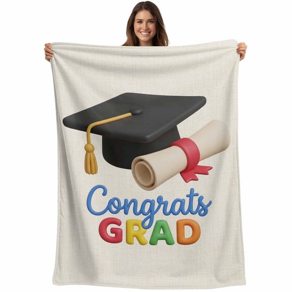 Graduation Blanket Soft Cozy Warm Throw Blanket for Couch, Plush Fuzzy Flannel Fleece Blankets for Sofa, Grad Cartoon School on Linen Bed Blankets Lightweight Gifts for Women, 30"x40"