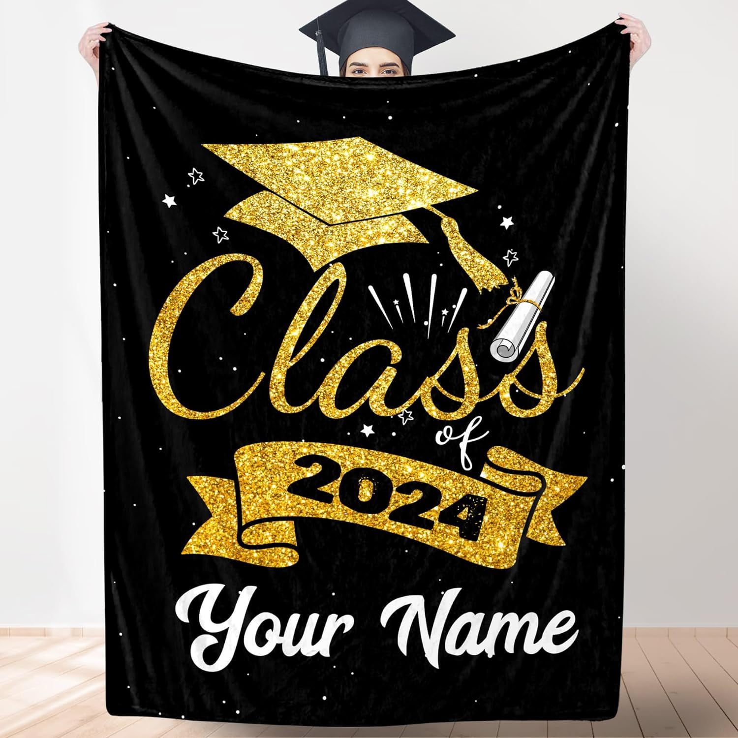 Graduation Blanket with Name Collage Personalized Graduation Blanket
