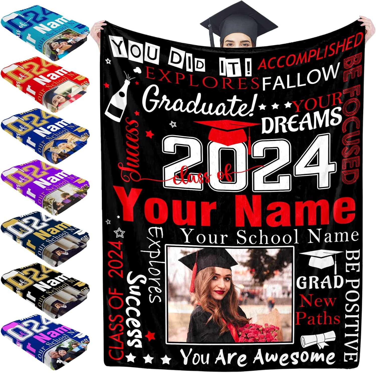 Graduation Blanket with Name Collage Personalized Graduation Blanket ...