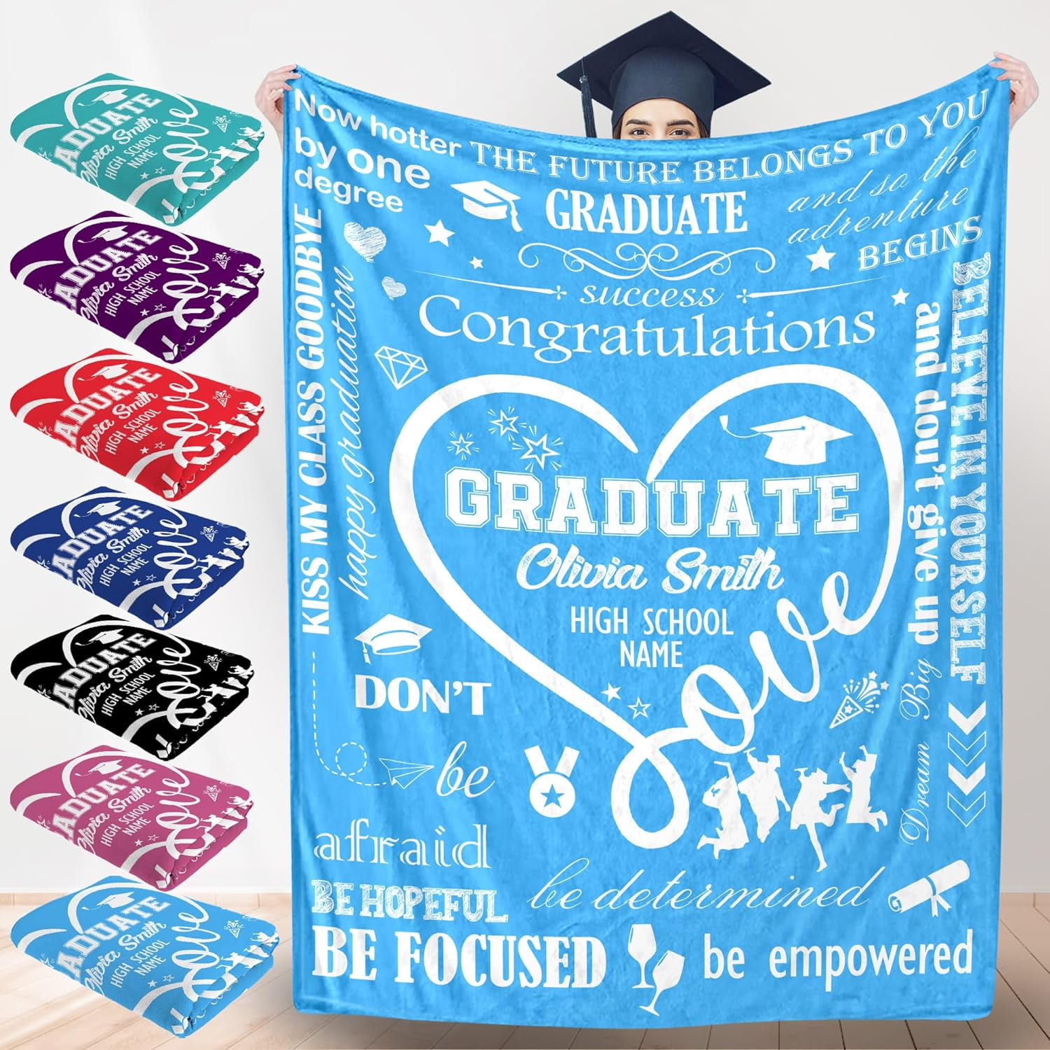 Graduation Blanket with Name Collage Personalized Graduation Blanket