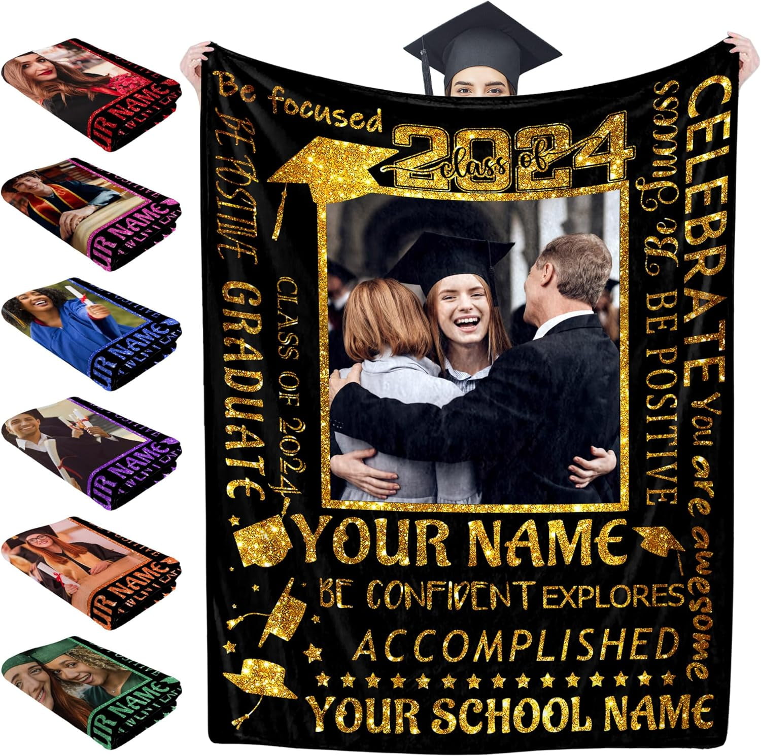 Graduation Blanket with Name Collage Personalized Graduation Blanket