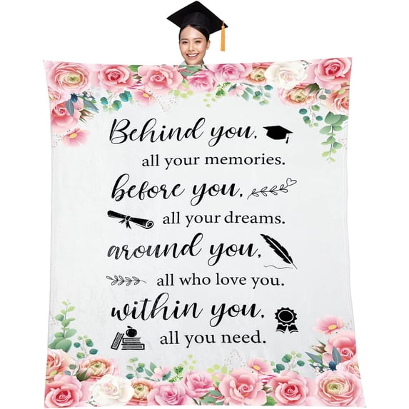Graduation Blankets Gifts for Women Behind You All Your Memories Throw Blankets Class of 2024 College High School Graduation Gifts 60X50in Soft Warm Lightweight Decorative Grad Student Blanket