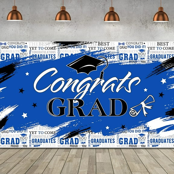 Graduation Blue Backdrop, Class of 2022,Polyester, Graduate Themed Party Decorations, Includes White Rope for Hanging, Wide Application