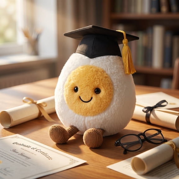 Graduation Boiled Egg Plush, Cute 5.5-Inch Stuffed Egg Toy with Graduation Cap, Soft Plushie Pillow Gift for Graduation, Birthday, Home Decor, Collectible for Kids & Adults