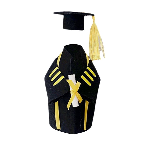 Graduation Bottle Cover Set Includes Doctoral Cap Topper and Gown Suit for Champagne Celebrations and Party