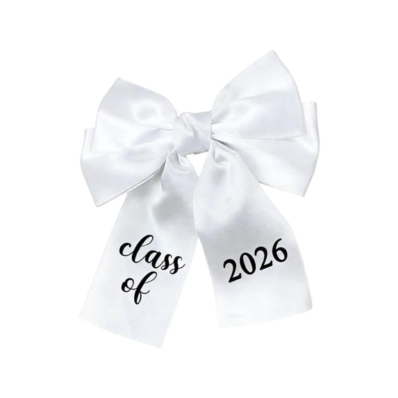 Graduation Bow Class of 2026, White Bow 5 Inch Graduation Cap Decor Hair Accessories for Cap Decoration